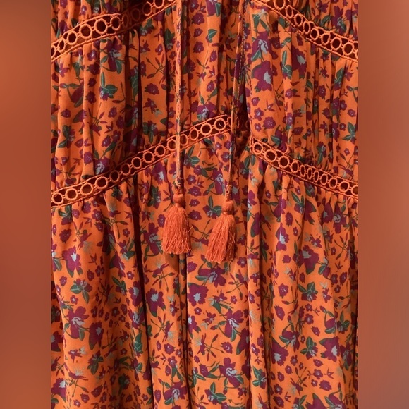 Rebecca Minkoff caden printed Floral long sleeve Tiered Ruffle Mini Dress Orange - Picture 8 of 12